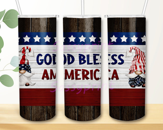 20 oz Skinny Tumbler Sublimation Design Template Gnome God Bless America Patriotic Straight and Warped Design Digital Download PNG Sublimation sassyprint 