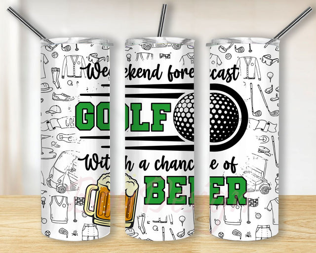 20 oz Skinny Tumbler Sublimation Design Template Golf with a chance of Beer Straight and Warped Digital Download PNG Sublimation BouDesign 