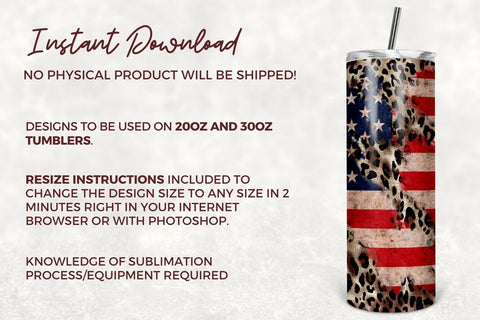 20 oz Skinny Tumbler Sublimation Design Template Leopard American Flag , USA Flag Tumbler Design digital download PNG Sublimation TumblersByPhill 