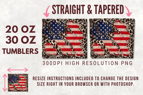 20 oz Skinny Tumbler Sublimation Design Template Leopard American Flag , USA Flag Tumbler Design digital download PNG Sublimation TumblersByPhill 