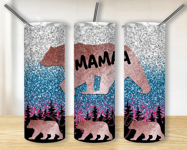 20 oz Skinny Tumbler Sublimation Design Template Mama Bear Add your own Bears Glitter Digital Download PNG Sublimation BouDesign 