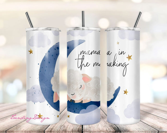 20 oz Skinny Tumbler Sublimation Design Template Mama in the Making Sleeping Baby Lamb Straight Warped Digital Download PNG tumblers Tamara Sublimation TrendingDesign 