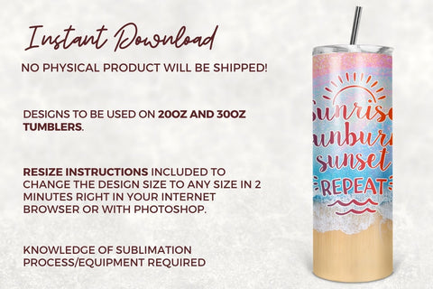 20 oz Skinny Tumbler Sublimation Design Template Pastel Beach Tumbler Design Straight & Tapered PNG Sublimation TumblersByPhill 