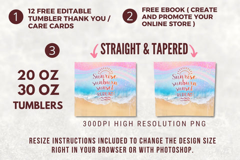 20 oz Skinny Tumbler Sublimation Design Template Pastel Beach Tumbler Design Straight & Tapered PNG Sublimation TumblersByPhill 