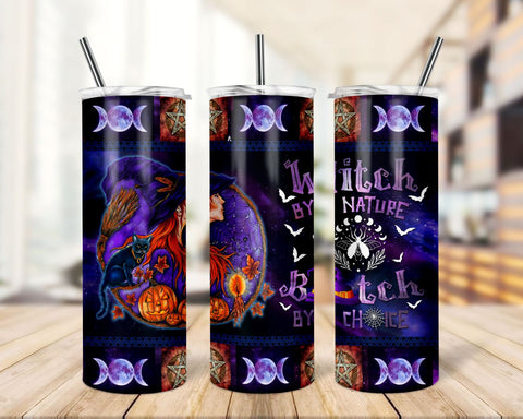 20 oz Skinny Tumbler Sublimation Design Template Witch By Nature Bitch By Choice Halloween Tumbler PNG Sublimation TrendingDesign 