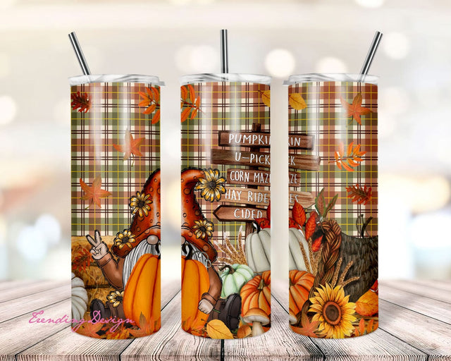 20 oz Skinny Tumbler Sublimation Design Thanksgiving Gnome Fall Gnome Straight and Warped Design Digital Download PNG Instant Download Sublimation TrendingDesign 