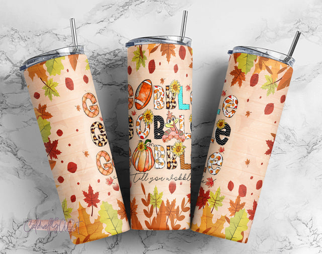20 oz Skinny Tumbler Sublimation Design Thanksgiving Gobble Till You Wobble Gift Personalized Pumpkin Turkey Digital PNG Instant Download Sublimation CaldwellArt 