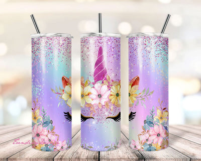 20 oz Skinny Tumbler Sublimation Designs Unicorn Flower Pastel Blackgound For Straight/Tapered PNG Files Digital Download Sublimation TrendingDesign 