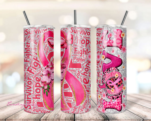 20 oz Skinny Tumbler Sublimation Glitter Pink Pumpkin Cancer Awareness Straight and Warped Design Digital Download PNG tumblers Tamara Sublimation TrendingDesign 