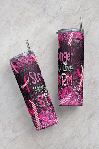 20 oz Skinny Tumbler Sublimation Lung Cancer Awareness Ribbon Stronger than the Storm White Straight Design Digital Download PNG tumblers Sublimation CaldwellArt 