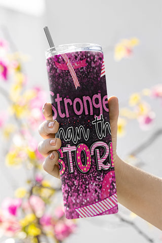 20 oz Skinny Tumbler Sublimation Lung Cancer Awareness Ribbon Stronger than the Storm White Straight Design Digital Download PNG tumblers Sublimation CaldwellArt 