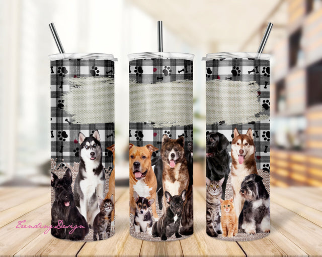 20 oz Skinny Tumbler Sublimation Many Dogs and Cats Burlap dog cat Template Straight Digital Download Sublimation TrendingDesign 