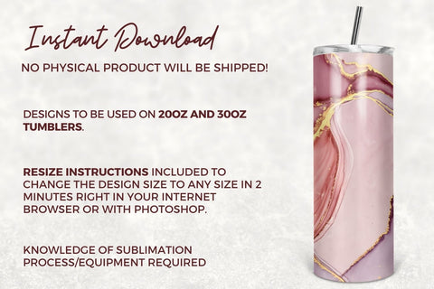 20 oz Skinny Tumbler Sublimation Pink Gold Agate Tumbler Design - PNG Digital Download Sublimation TumblersByPhill 