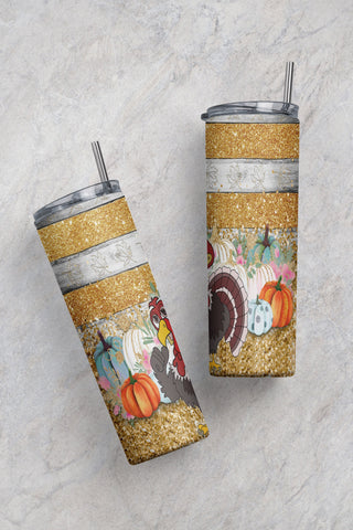 20 oz Skinny Tumbler Sublimation Pumpkin Fall Thanksgiving Turkey Glitter Milky way Milkyway Design Template Straight Digital Download PNG Sublimation CaldwellArt 