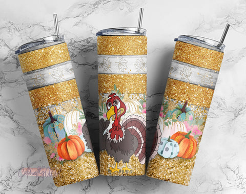 20 oz Skinny Tumbler Sublimation Pumpkin Fall Thanksgiving Turkey Glitter Milky way Milkyway Design Template Straight Digital Download PNG Sublimation CaldwellArt 