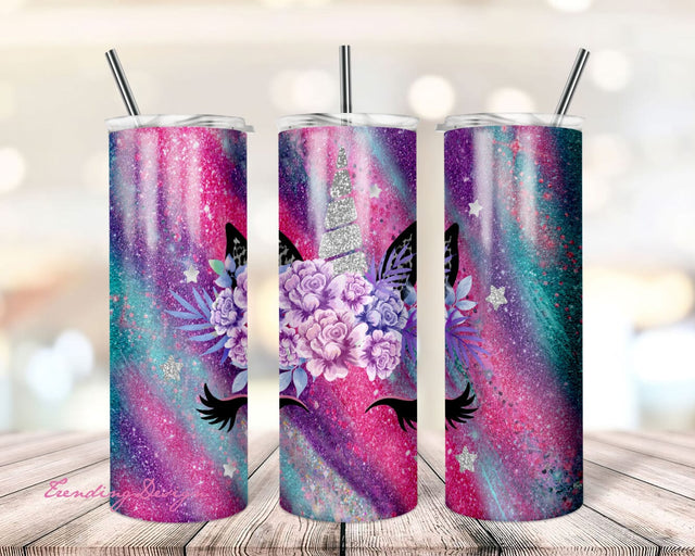 20 oz Skinny Tumbler Sublimation Template Agate Unicorn Milky Way Glitter Aqua Pink Purple Straight and Warped Design Digital Download PNG Sublimation TrendingDesign 