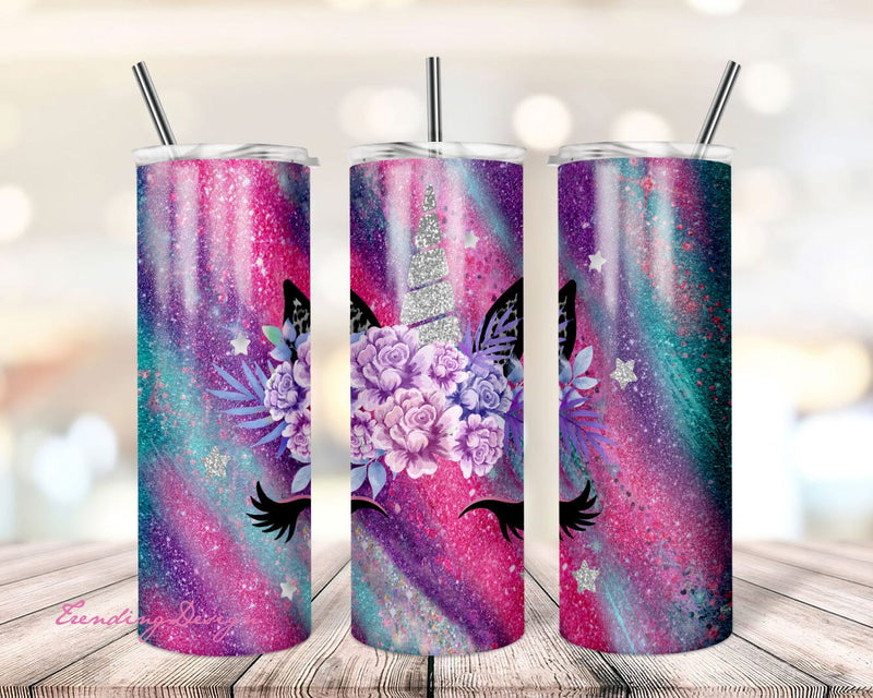 20 oz Skinny Tumbler Sublimation Template Agate Unicorn Milky Way ...