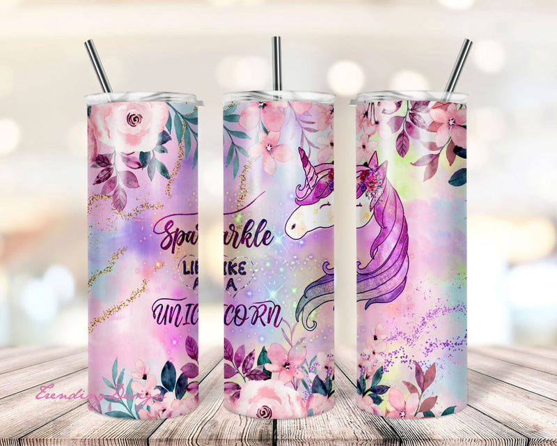 20 oz Skinny Tumbler Sublimation Template Unicorn Pink Sparkle Like ...