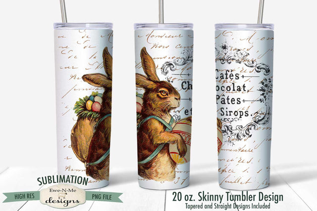 20 oz. Skinny Tumbler Sublimation | Vintage Bunny with Backpack Sublimation Ewe-N-Me Designs 