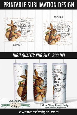 20 oz. Skinny Tumbler Sublimation | Vintage Bunny with Backpack Sublimation Ewe-N-Me Designs 