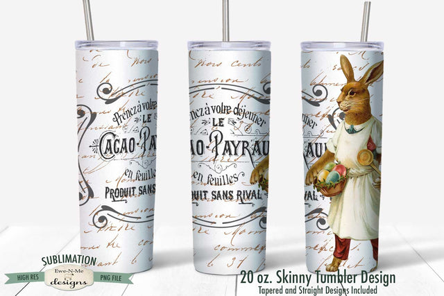 20 oz. Skinny Tumbler Sublimation | Vintage Bunny with Eggs Sublimation Ewe-N-Me Designs 