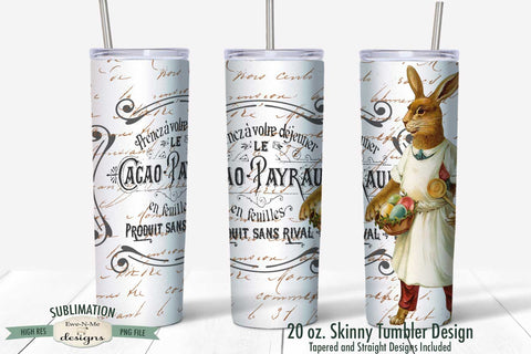 20 oz. Skinny Tumbler Sublimation | Vintage Bunny with Eggs Sublimation Ewe-N-Me Designs 