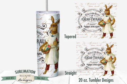 20 oz. Skinny Tumbler Sublimation | Vintage Bunny with Eggs Sublimation Ewe-N-Me Designs 