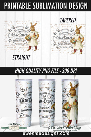 20 oz. Skinny Tumbler Sublimation | Vintage Bunny with Eggs Sublimation Ewe-N-Me Designs 