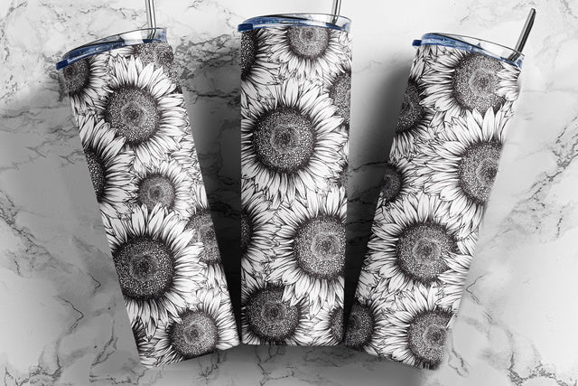 20 Oz skinny tumbler Sunflower Pattern Tumbler, Seamless Sunflower Tumbler Design Straight & Tapered PNG Sublimation TumblersByPhill 