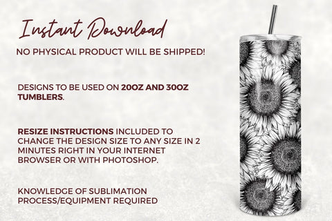 20 Oz skinny tumbler Sunflower Pattern Tumbler, Seamless Sunflower Tumbler Design Straight & Tapered PNG Sublimation TumblersByPhill 