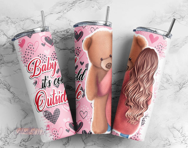 20 oz skinny tumbler template, girl and teddy bear design Tumbler, Sublimation Design for Tumbler, valentine's day tumbler, bear, teddy mug Sublimation CaldwellArt 