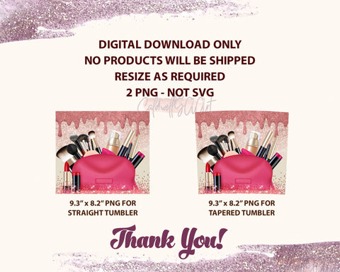 20 Oz Skinny Tumbler Template | Makeup Artist | Glitter Glam | Pink and Gold Makeup Bag | Cosmetologist Sublimation CaldwellArt 