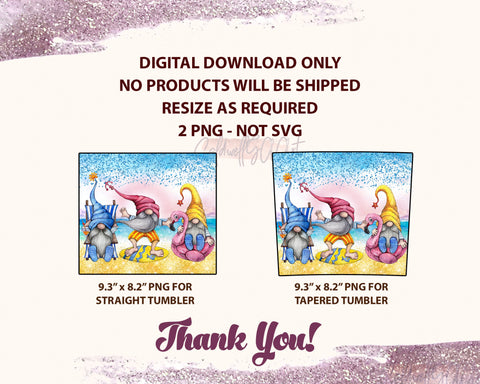 20 Oz Skinny Tumbler Template PNG | Summer Beach Gnomes | Straight Sided | Tumbler Wrap | Tumbler Png Sublimation CaldwellArt 