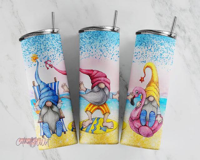 20 Oz Skinny Tumbler Template PNG | Summer Beach Gnomes | Straight Sided | Tumbler Wrap | Tumbler Png Sublimation CaldwellArt 