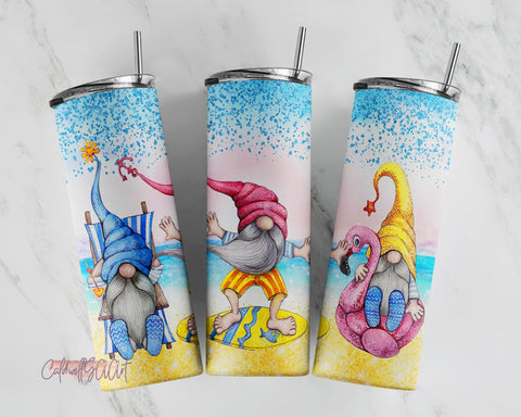20 Oz Skinny Tumbler Template PNG | Summer Beach Gnomes | Straight Sided | Tumbler Wrap | Tumbler Png Sublimation CaldwellArt 