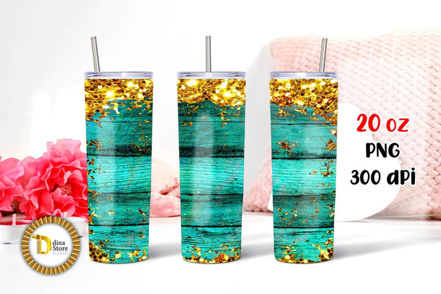 20 Oz Skinny Tumbler Turquoise wooden Sublimation Dina.store4art 