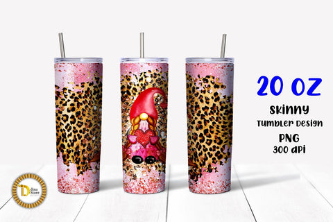 20 Oz Skinny Tumbler Valentine's Gnome Sublimation Dina.store4art 