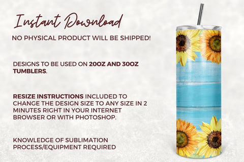20 Oz skinny tumbler wood sunflower wrap tapered straight template digital download sublimation graphics instant download sublimation Sublimation TumblersByPhill 