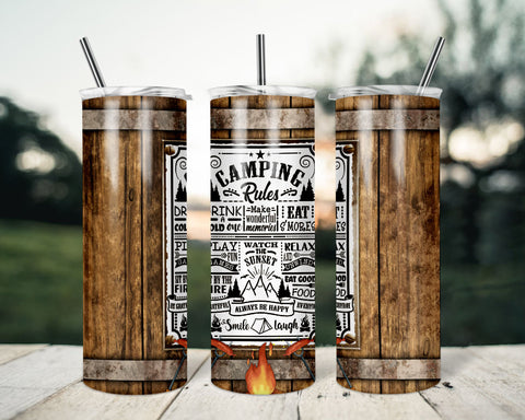20 oz Skinny Tumbler Wood Vintage Sign Camping Rules Camp Sublimation Design Download PNG DIGITAL ONLY rts tumblers Tamara Sublimation TrendingDesign 