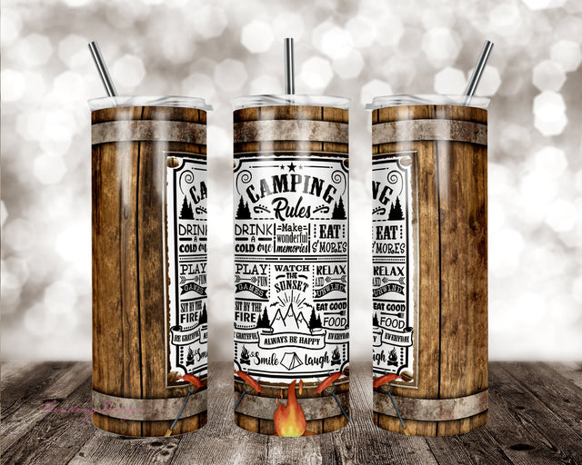 20 oz Skinny Tumbler Wood Vintage Sign Camping Rules Camp Sublimation Design Download PNG DIGITAL ONLY rts tumblers Tamara Sublimation TrendingDesign 