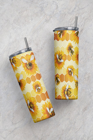 20 oz Skinny Tumbler Wrap Bee Honey Tumbler PNG Sublimation CaldwellArt 