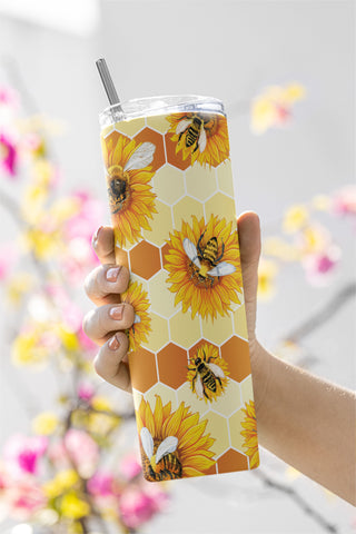 20 oz Skinny Tumbler Wrap Bee Honey Tumbler PNG Sublimation CaldwellArt 