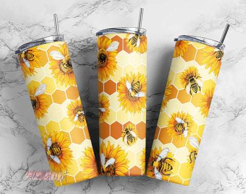 20 oz Skinny Tumbler Wrap Bee Honey Tumbler PNG Sublimation CaldwellArt 