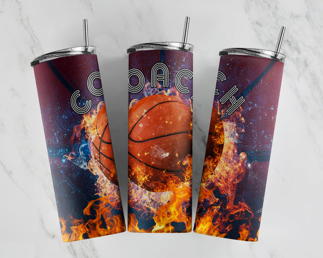 20 oz Skinny Tumbler Wrap Sublimation Basketball Coach Ball Straight and Warped Seamless Design PNG Digital Download Sublimation CaldwellArt 
