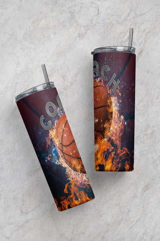 20 oz Skinny Tumbler Wrap Sublimation Basketball Coach Ball Straight and Warped Seamless Design PNG Digital Download Sublimation CaldwellArt 