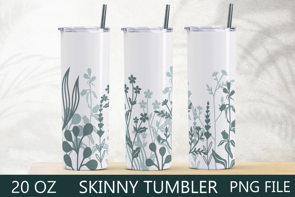 20 oz skinny tumbler wrap with flowers and leaves, Floral sublimation ...