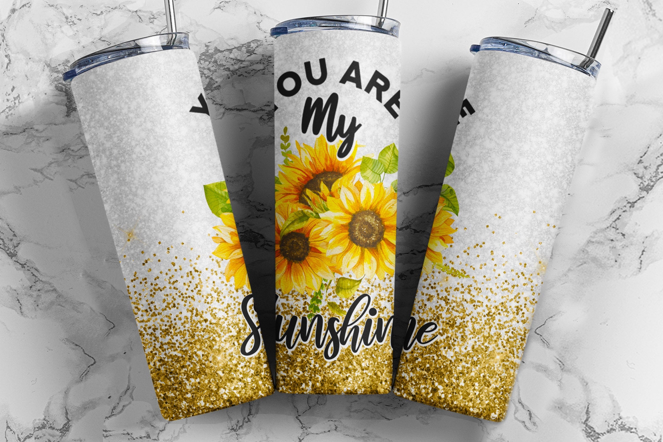 20 oz Skinny Tumbler Gold Glitter Sunflower Sublimation Tumbler Design - So  Fontsy