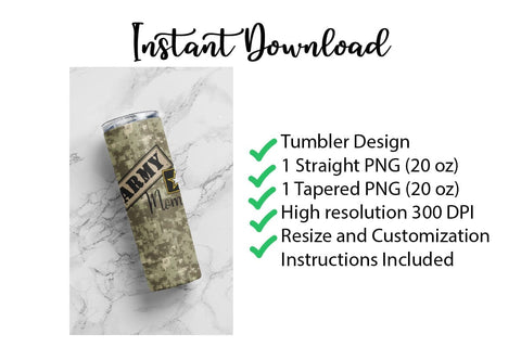 20 oz sublimation/waterslide skinny and taper tumbler wrap-Army mom star Sublimation Sharia Morton Designs 