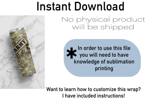 20 oz sublimation/waterslide skinny and taper tumbler wrap-Army mom star Sublimation Sharia Morton Designs 