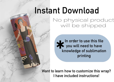20 oz sublimation/waterslide skinny and taper tumbler wrap - art deco flapper girl Sublimation Sharia Morton Designs 